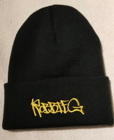 Robbie G gold stitch black toque